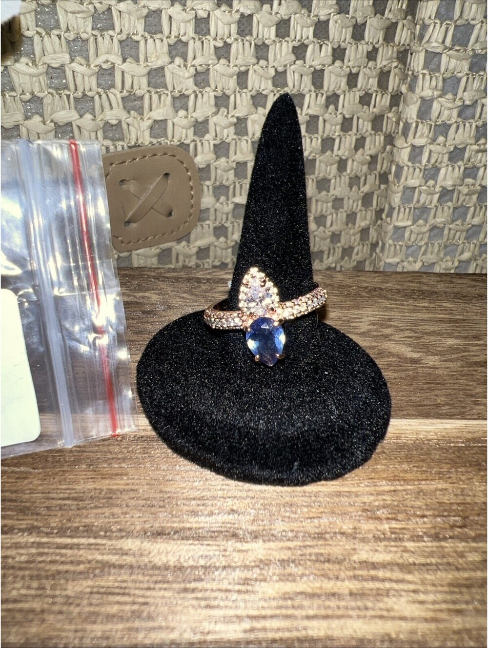 Bomb Party Wings Of An Angel Ring Size 9. Ice Blue Sapphire. Rose Gold Plating.